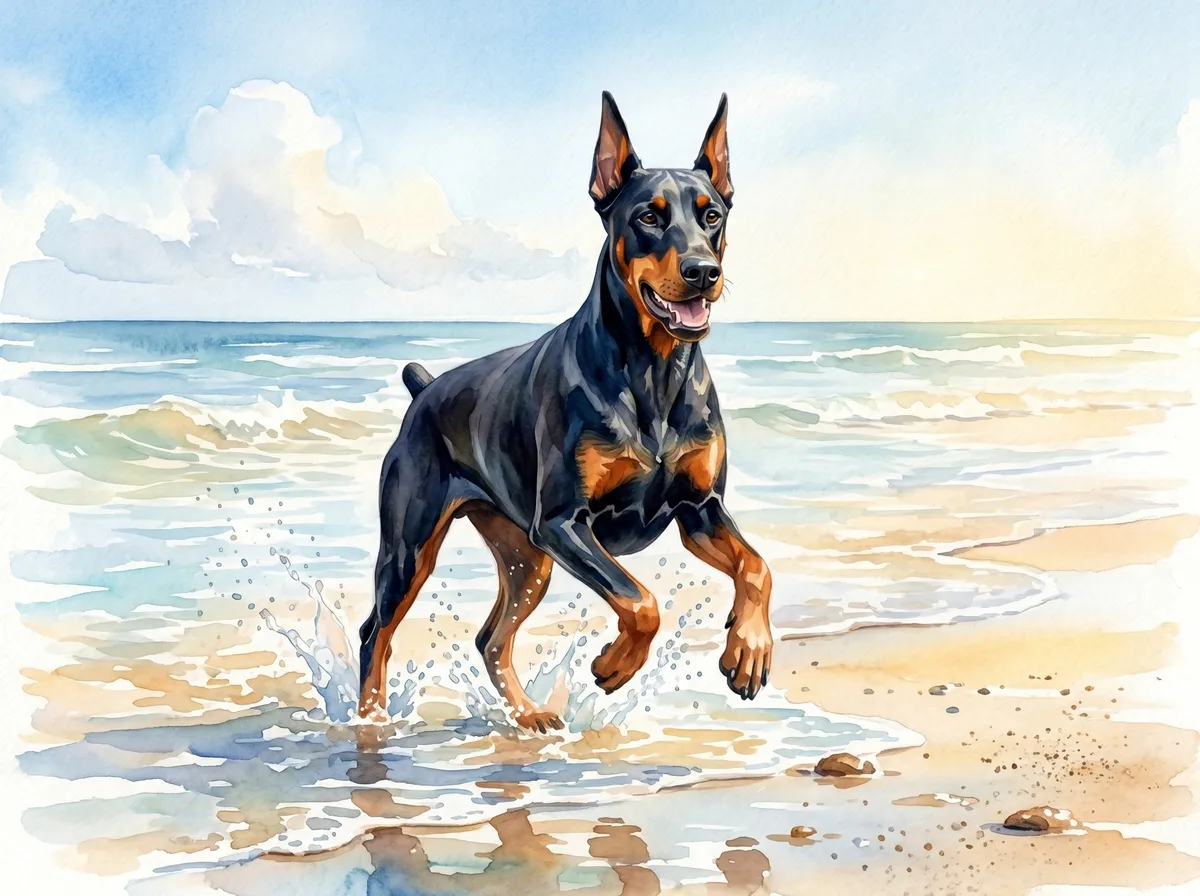 Doberman Pinscher watercolor calendar month 6